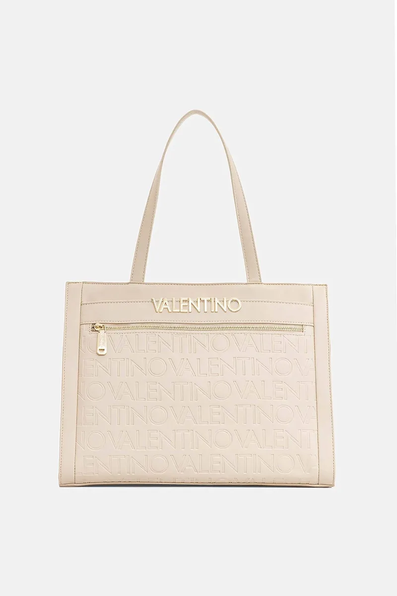 Valentino γυναικεία τσάντα shopper με μεταλλικό και ανάγλυφο λογότυπο "Cora" - 73LVBS9OO01/COR Μπεζ