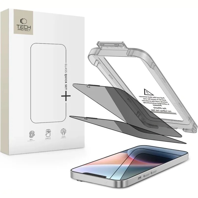 Tempered Glass iPhone 17e / 16e / 14 / 13 / 13 Pro Tech-Protect Quick Set Spy+ Privacy Full Face Αντιχαρακτικό Γυαλί Προστασίας Απορρήτου Οθόνης 2 Τεμάχια - Black (5906302318759)