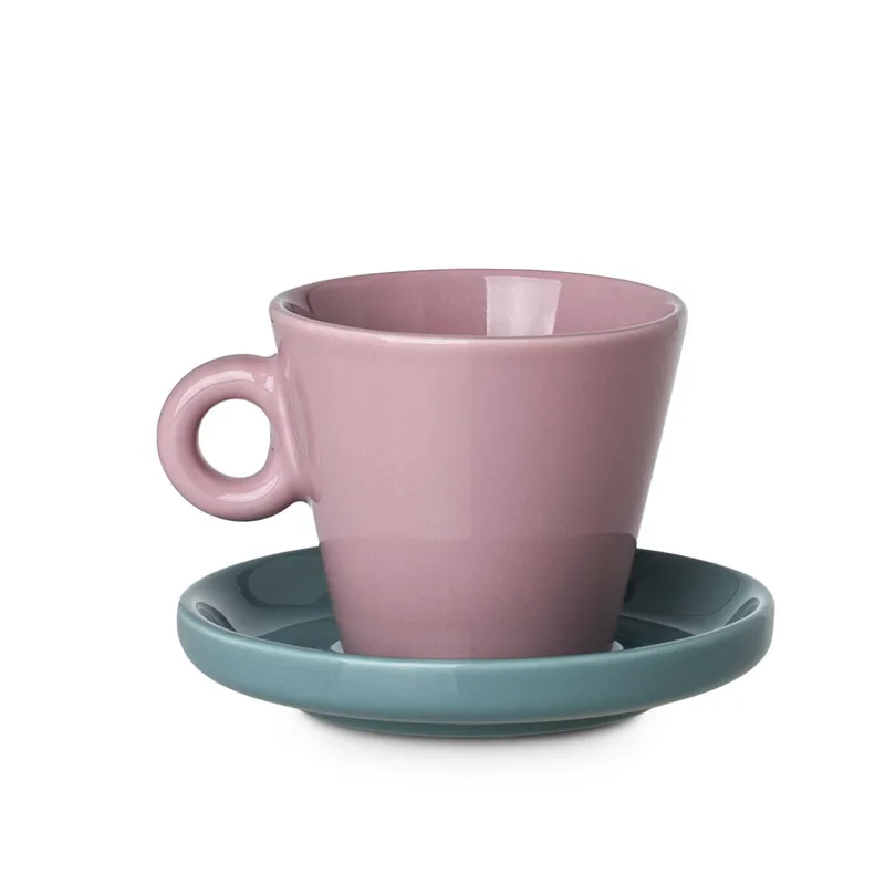 Estia Φλιτζάνι Espresso Echo New Bone 100Ml Ροζ Με Τιρκουαζ Πιατακι