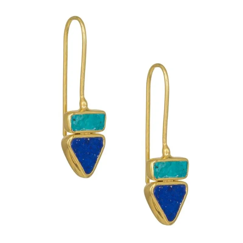Επίχρυσα γυναικεία σκουλαρίκια 925 Tyrquoise and Lapis stones 042019 042019 Ασήμι