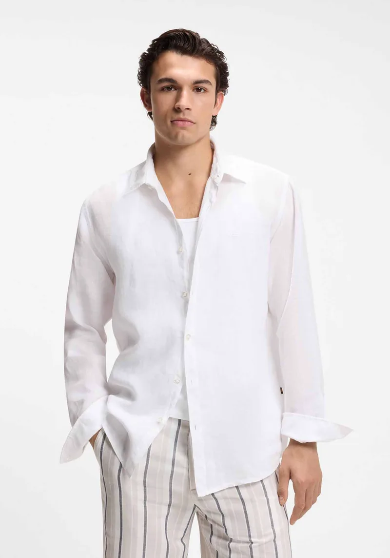 BOSS Λινό Πουκάμισο Relegant - 50567579 100 White