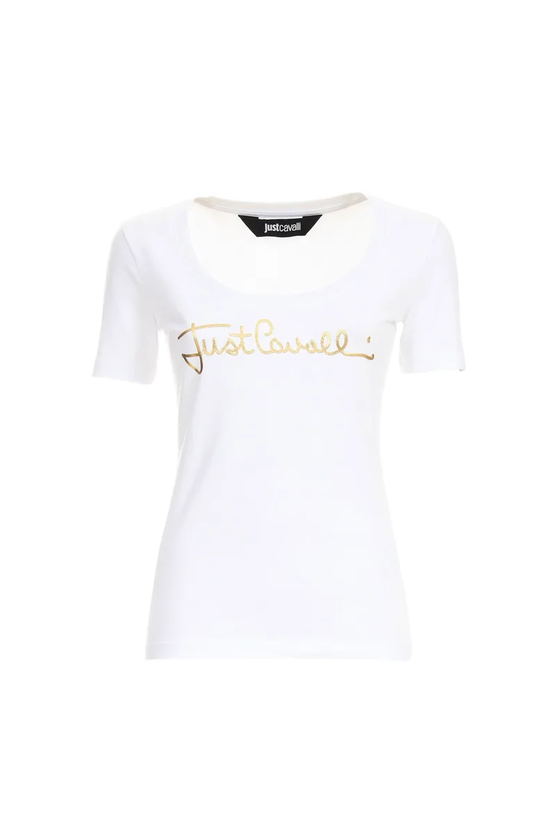 Just Cavalli γυναικείο T-shirt με logo στο στήθος - 80PAHT02CJ502 Λευκό
