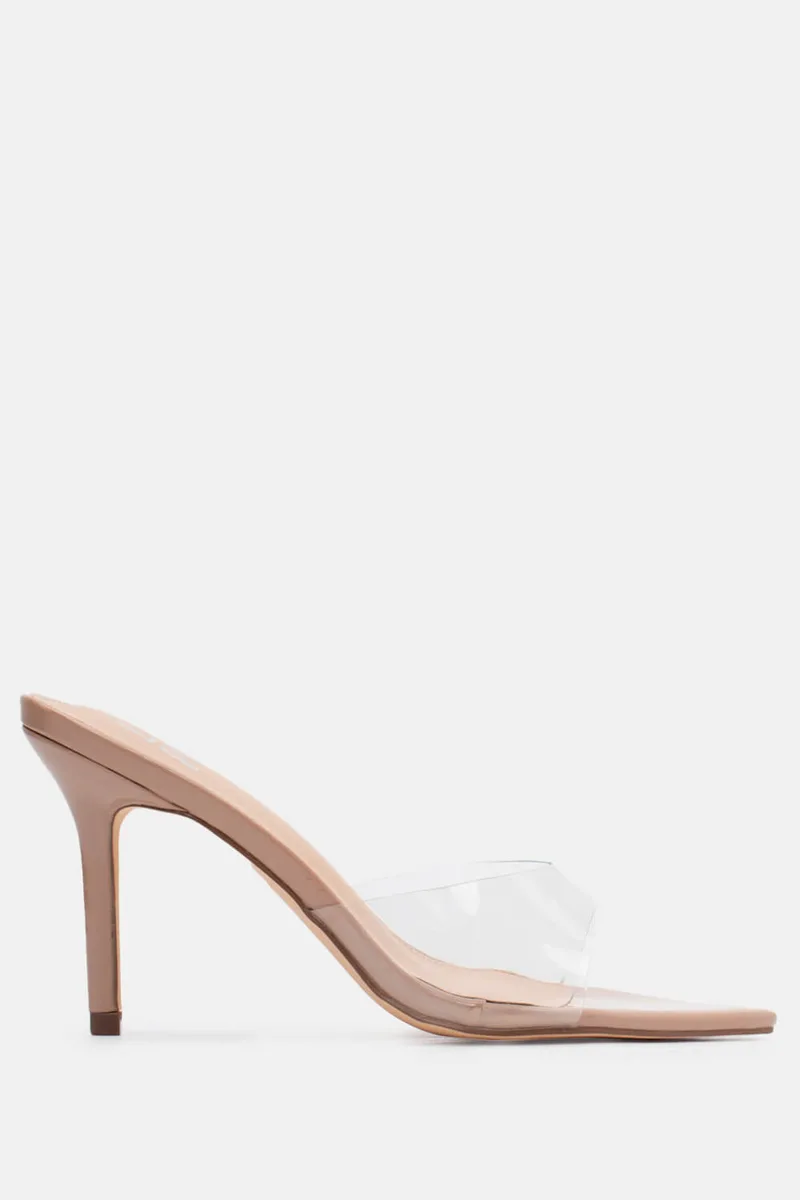 LUIGI DESIGN - Mules Μυτερά με Διάφανη Φάσα - Μπεζ-Σκούρο