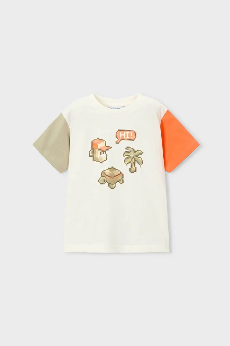 Mayoral παιδικό T-shirt με print Regular Fit - 3076-S26 Κρέμ