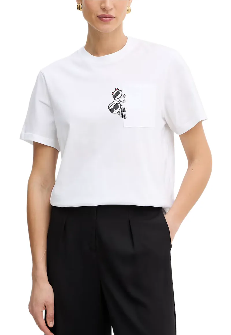 Γυναικείο Ikon Peek A Boo Pocket T-shirt Λευκό Karl Lagerfeld B2W17081-100 WHITE