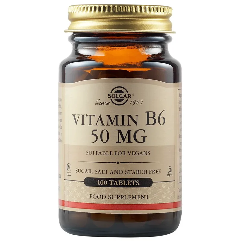 Solgar Vitamin B6 50mg Συμπλήρωμα Διατροφής Βιταμίνης B6 για την Ενίσχυση της Ψυχολογίας & του Ανοσοποιητικού Συστήματος 100tabs