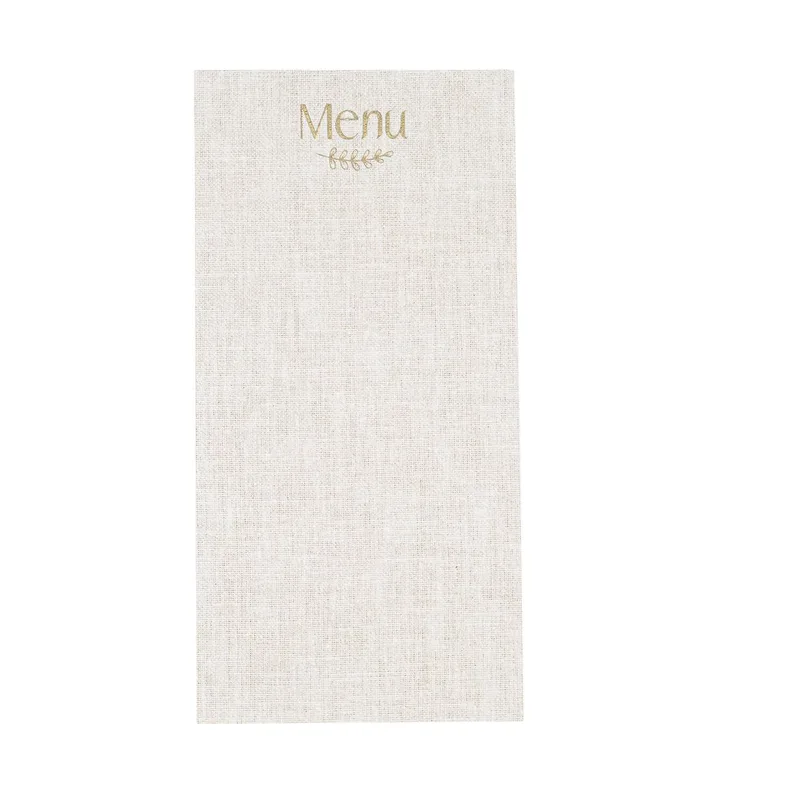 Beauty Home 10 Κάρτες χάρτινες menu με εφέ λινού με κορδόνι Μπεζ και χρυσό χαρτί 10 x 20 cm