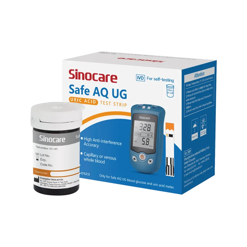 Sinocare Safe AQ UG Test strips with free lancets | Uric Acid | 50