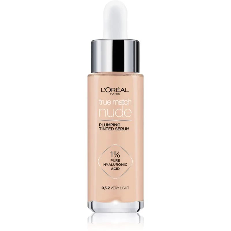 L’Oréal Paris True Match Nude Plumping Tinted Serum ορός για ενοποίηση τόνου της απόχρωσης δέρματος απόχρωση 0.5-2 Very Light 30 ml