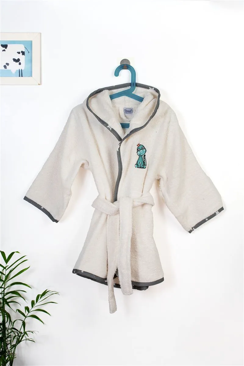 Μπουρνούζι Με Κέντημα kids Dinosaur 181 Size: 02 Ecru-Grey 100% Cotton
