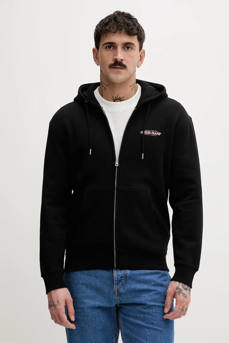 Guess Jeans Μπλούζα με κουκούλα και κουμπιά Ανδρική βαμβακερή