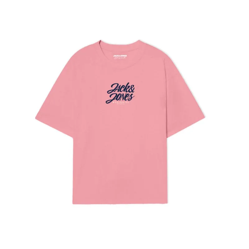 Jack & Jones "Tavira Front Tee"σε Plus fit γραμμή,με μεταξοτυπία - Light Ροζ