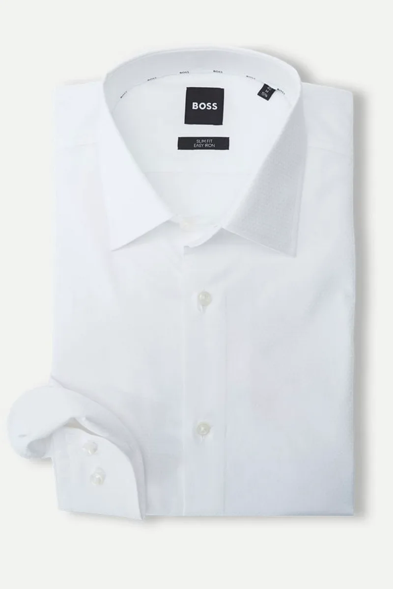BOSS ΠΟΥΚΑΜΙΣΟ ΜΙΚΡΟΣΧΕΔΙΟ SLIM FIT EASY IRON STRETCH H-HANK-KENT-C1-214 ΛΕΥΚΟ