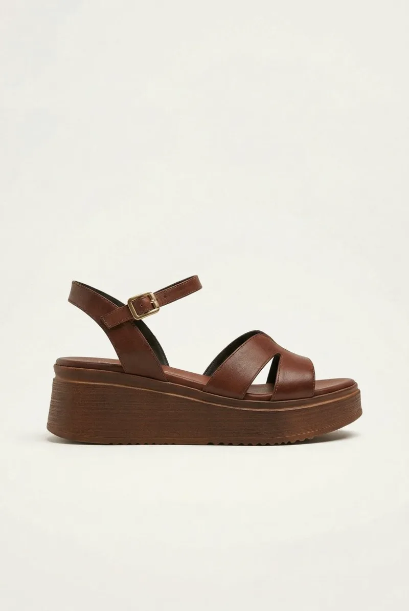 TFP Leather Flatform Sandals - M918 - Brown Matte