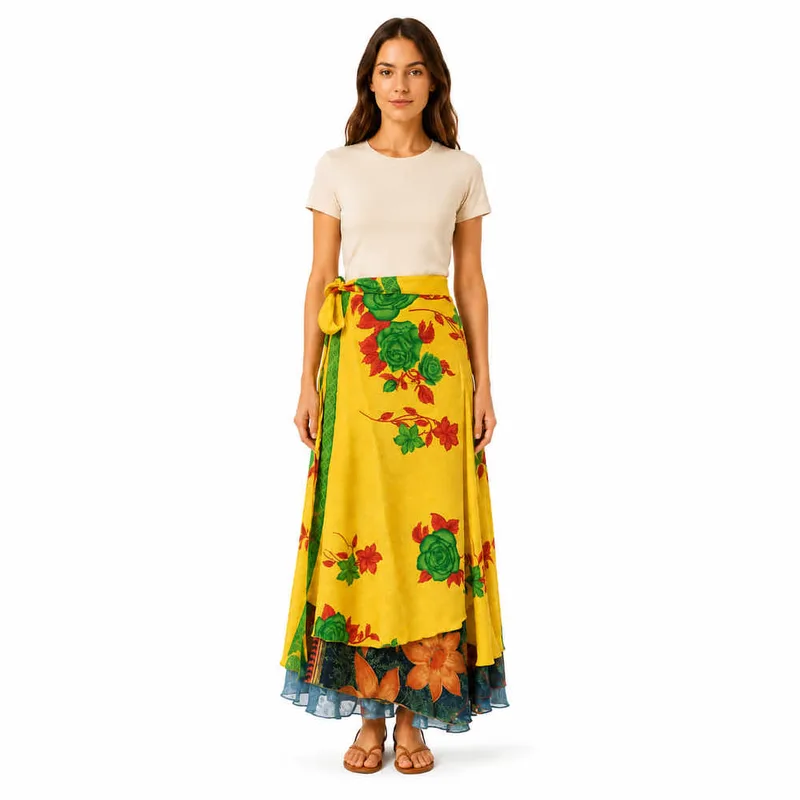 Μακριά Φούστα Boho με Εμπριμέ Σχέδια Κίτρινο 27508