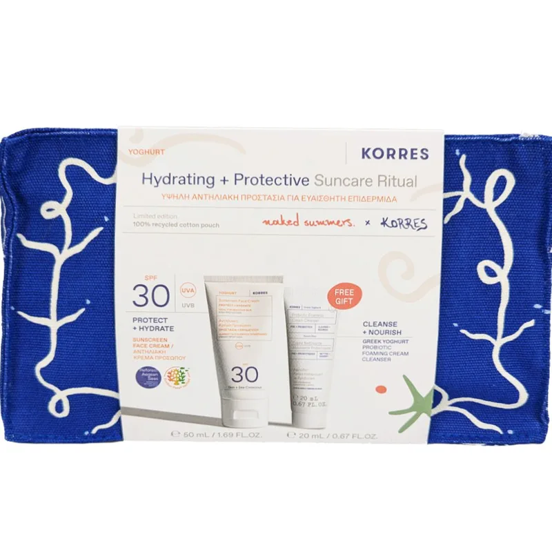 Korres Promo Yoghurt Sunscreen Face Cream Protect & Hydrate Spf30, 50ml & Δώρο Foaming Cream Cleanser with Pre + Probiotics 20ml & Νεσεσέρ 1 Τεμάχιο
