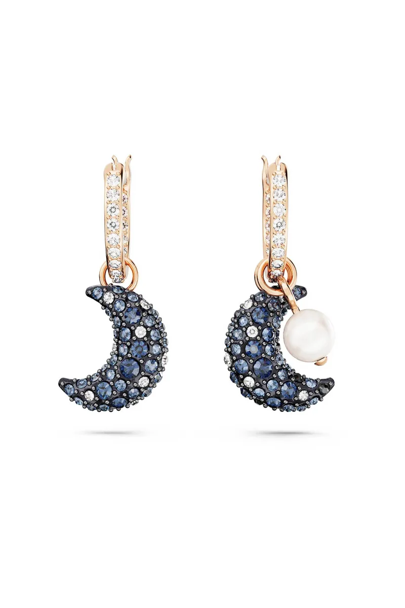 Swarovski γυναικεία σκουλαρίκια-σταγόνα ασυμμετρικό σχέδιο, φεγγάρι, πολύχρωμα, επιμετάλλωση σε ροζ χρυσαφί τόνο "Sublima" - 5671569
