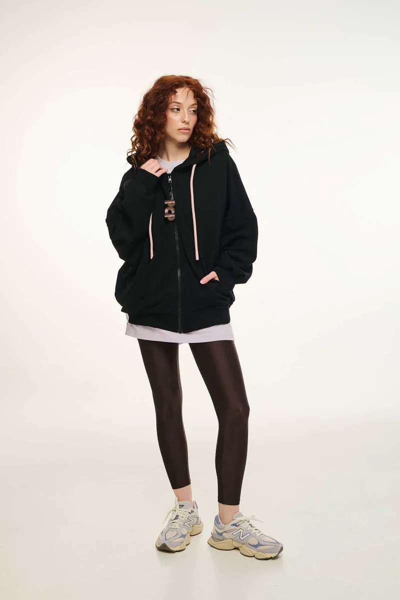 Γυναικεία Ζακέτα με κουκούλα και κέντημα - SUZANA - BLACK