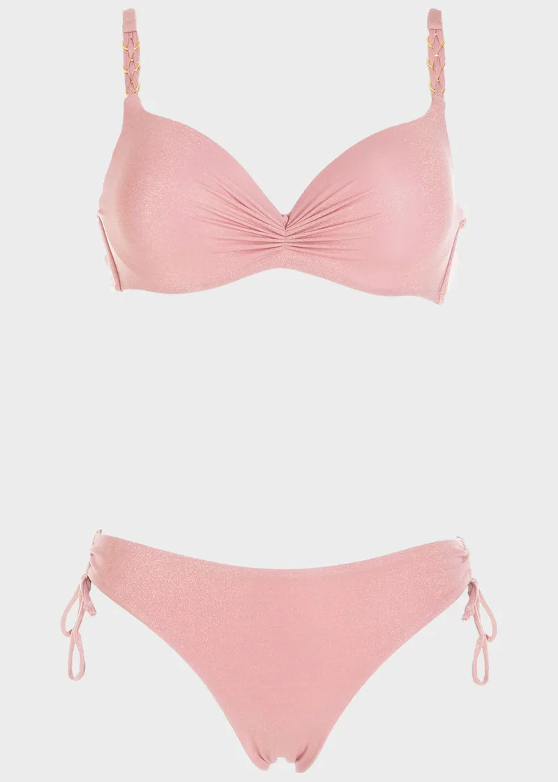 Bikini lurex με αποσπώμενες πίσω τιράντες. Καλύπτει B Cup ΡΟΖ