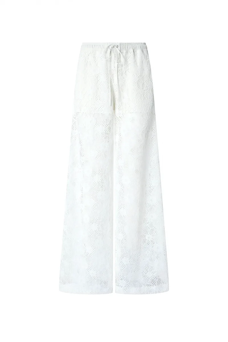 PINKO ΠΑΝΤΕΛΟΝΙ LAURIE TROUSERS ΛΕΥΚΟ ΦΛΟΡΑΛ ΔΑΝΤΕΛΑ