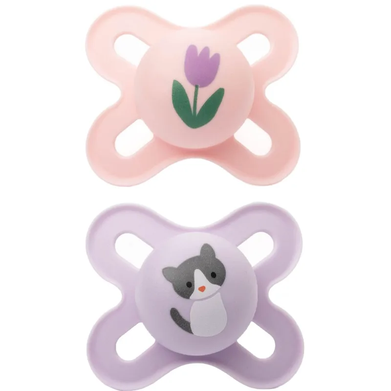 Mam Original Start Silicone Soother 0-2m 2 Τεμάχια, Κωδ 125SGc - Ροζ / Λιλά,Μικρή & Ελαφριά Ορθοδοντική Πιπίλα Σιλικόνης με Θήκη Μεταφοράς