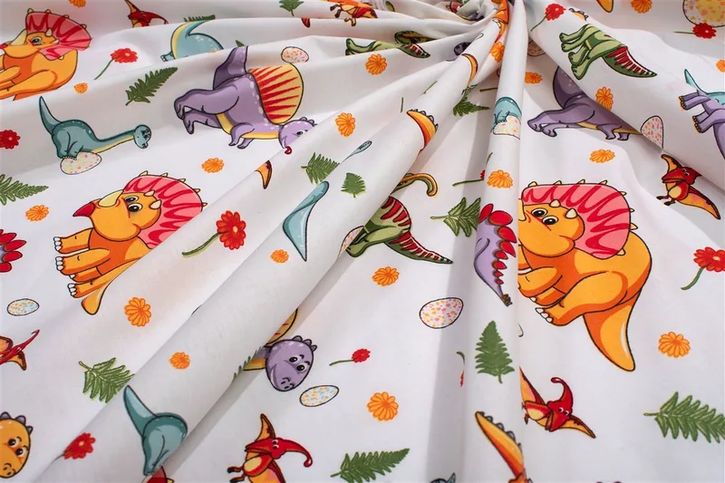 Σεντονάκι Λίκνου bebe Dinosaur 520 80x110 White-Orange 100% Cotton