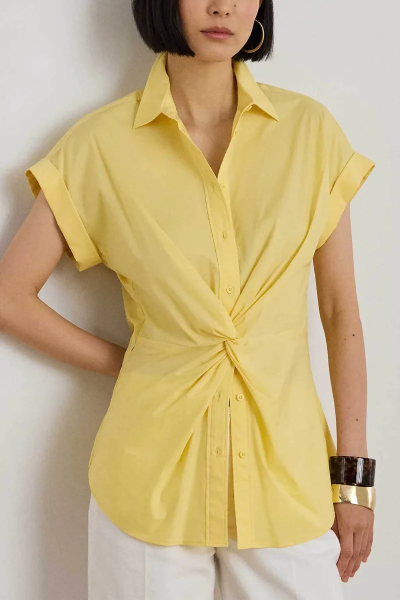 Lauren Ralph Lauren γυναικείο πουκάμισο με δέσιμο Straight Fit - 200903088005 Κίτρινο
