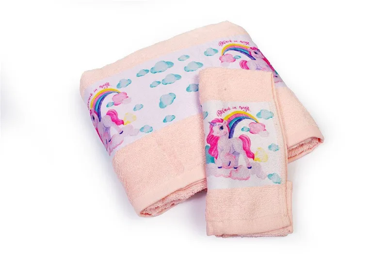 Σετ Βρεφικές Πετσέτες 2 Τεμαχίων Dimcol Magic Unicorn 315 30x50-70x140 Ροζ
