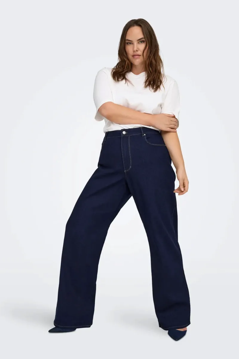 Τζιν παντελόνι φαρδύ ψηλόμεσο σε dark blue denim χρώμα