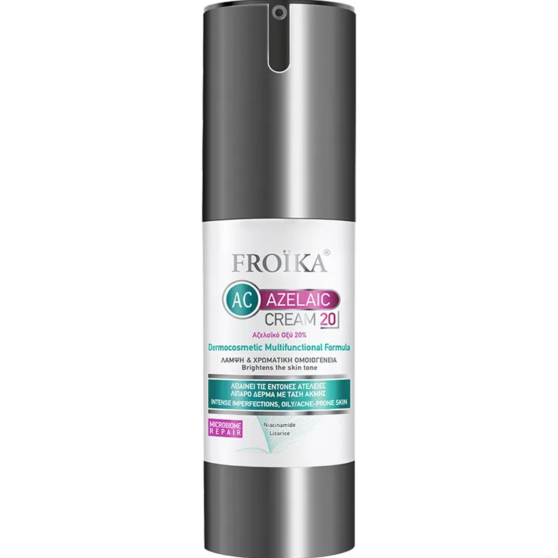 Froika AC Azelaic Cream 20 Dermocosmetic Multifunctional Formula for Acne - Prone Skin Λεπτόρρευστη Κρέμα Ελαφριάς Υφής με 20% Αζελαϊκό Οξύ Κατάλληλη για Μικτό / Λιπαρό Δέρμα με Τάση Ακμής 30ml