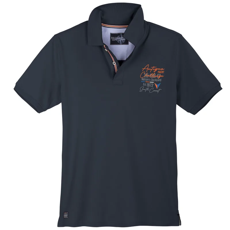 Βαμβακερό King Size Polo Pique "Coast Dockyard" της Redfield,με ανάγλυφη μεταξοτυπία - Navy Blazer