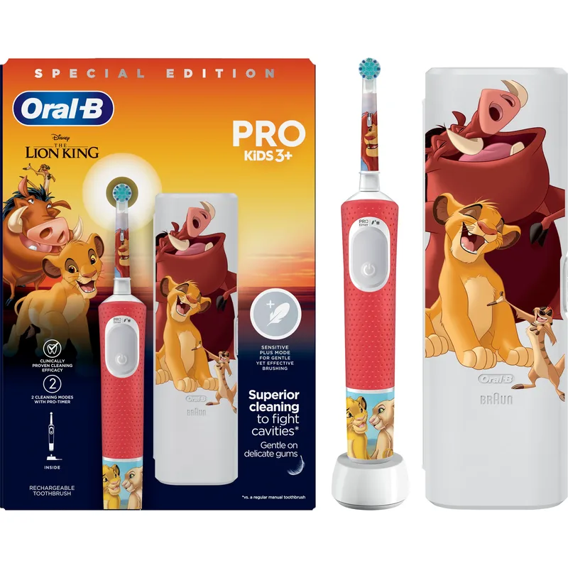 Oral-B Promo The Lion King Vitality Pro Kids Electric Toothbrush 3+ Years Άσπρο - Κόκκινο 1 Τεμάχιο & Θήκη Μεταφοράς 1 Τεμάχιο