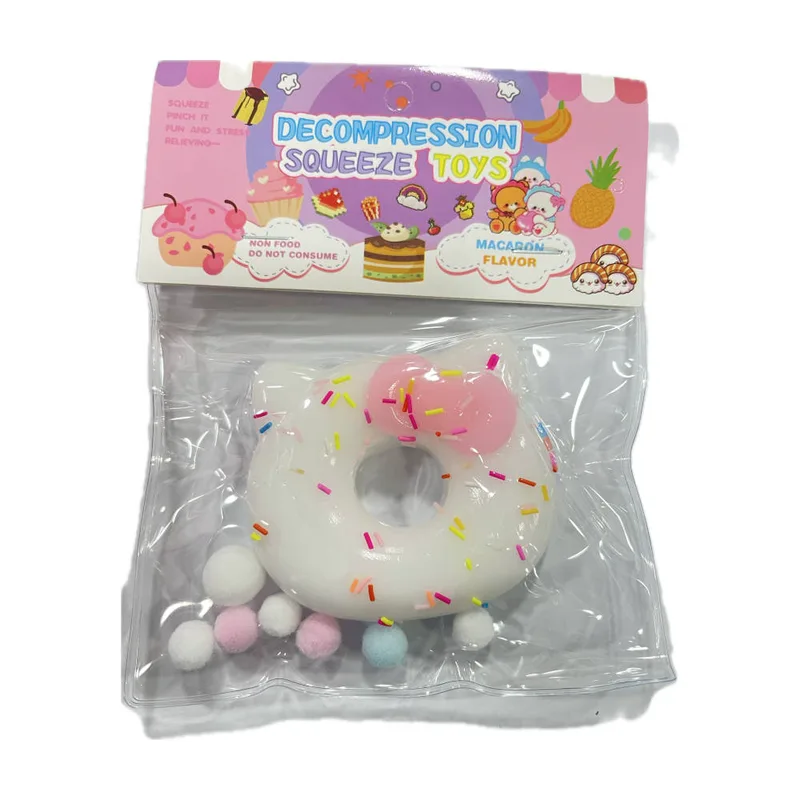 Antistress Pinch Squishy με Pon Pon & Τρούφα Donut Kitty 7x6cm (Τυχαία επιλογή χρώματος)