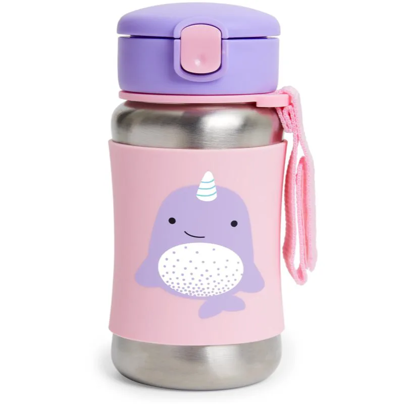 Skip Hop Zoo Straw Bottle μπουκάλι νερού από ανοξείδωτο ατσάλι με καλαμάκι Narval 12 m+ 350 ml