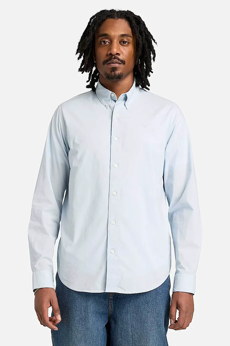 Timberland ανδρικό πουκάμισο stretch poplin button down με κεντημένο tree logo Regular Fit - TB0A6GRH9401 Σιελ