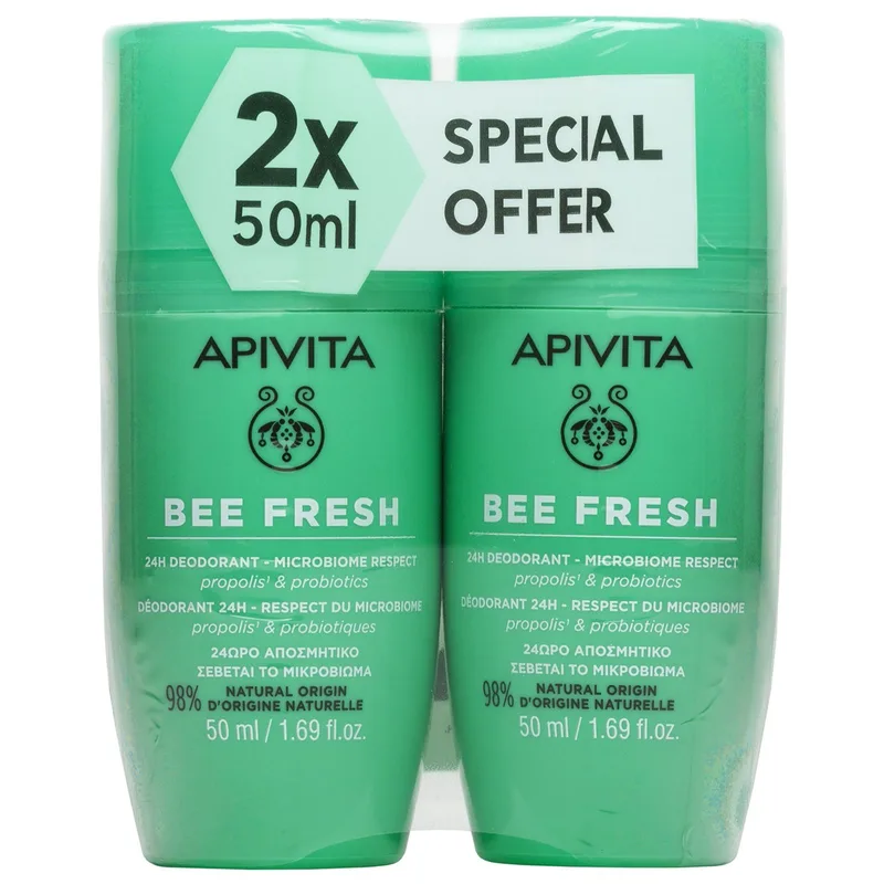 Apivita Promo Bee Fresh 24H Deodorant Αποσμητικό Roll-on 24ωρης Δράσης με Σεβασμό στο Μικροβίωμα του Δέρματος με Πρόπολη & Προβιοτικά 100ml (2x50ml)