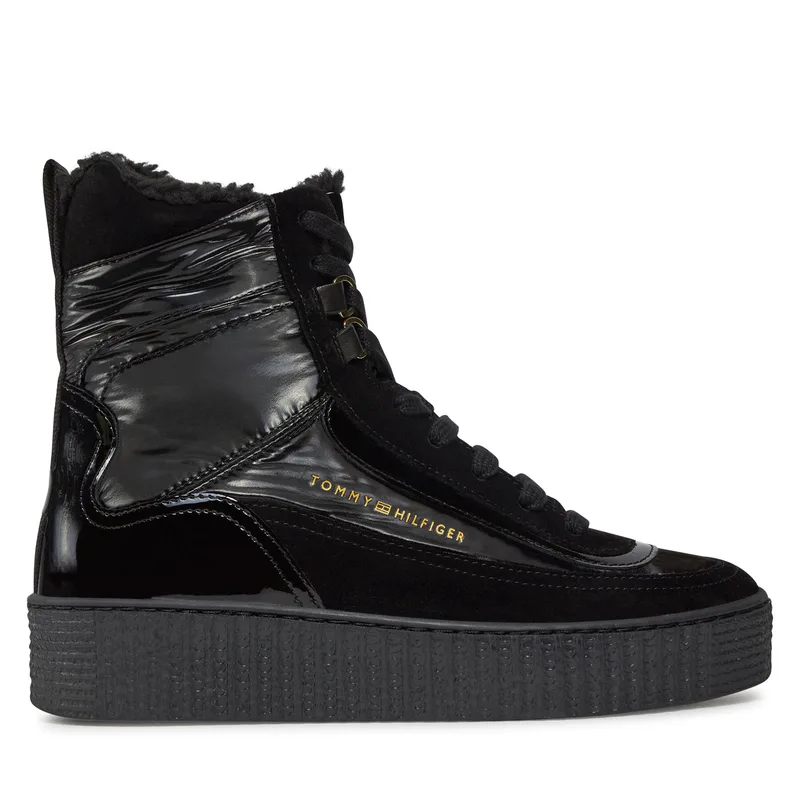 Μποτίνια Tommy Hilfiger Patent Laceup City Snow Boot FW0FW07841 Μαύρο