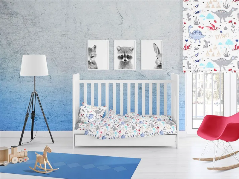Παπλωματοθήκη Μπεμπέ Polycotton Κούνιας 120x160εκ. Dino 309 White-Blue DimCol (Χρώμα: Λευκό, Ύφασμα: 70% Βαμβάκι-30% Polyester, Μέγεθος: Κούνιας) - DimCol - 31310821001