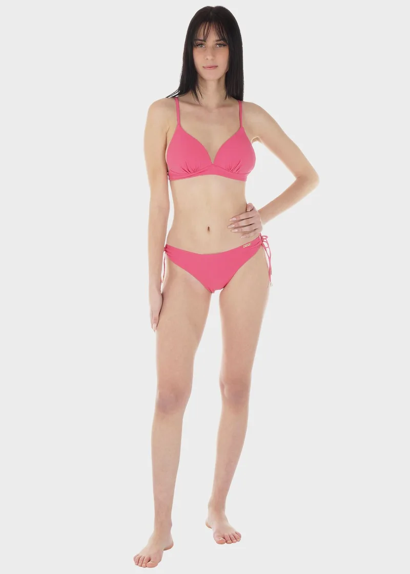 Γυναικείο σετ μαγιό bikini τριγωνάκι ανάγλυφες ρίγες push up ενίσχυση παρτό slip.Καλύπτει B Cup ΡΟΖ