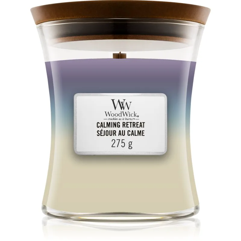 Woodwick Trilogy Calming Retreat αρωματικό κερί με ξύλινο φιτίλι 275 γρ