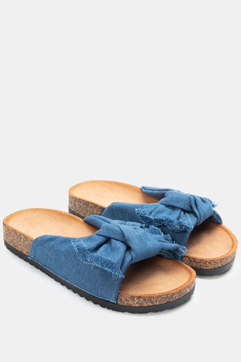 Σανδάλια Flatform με Φιόγκο - Denim