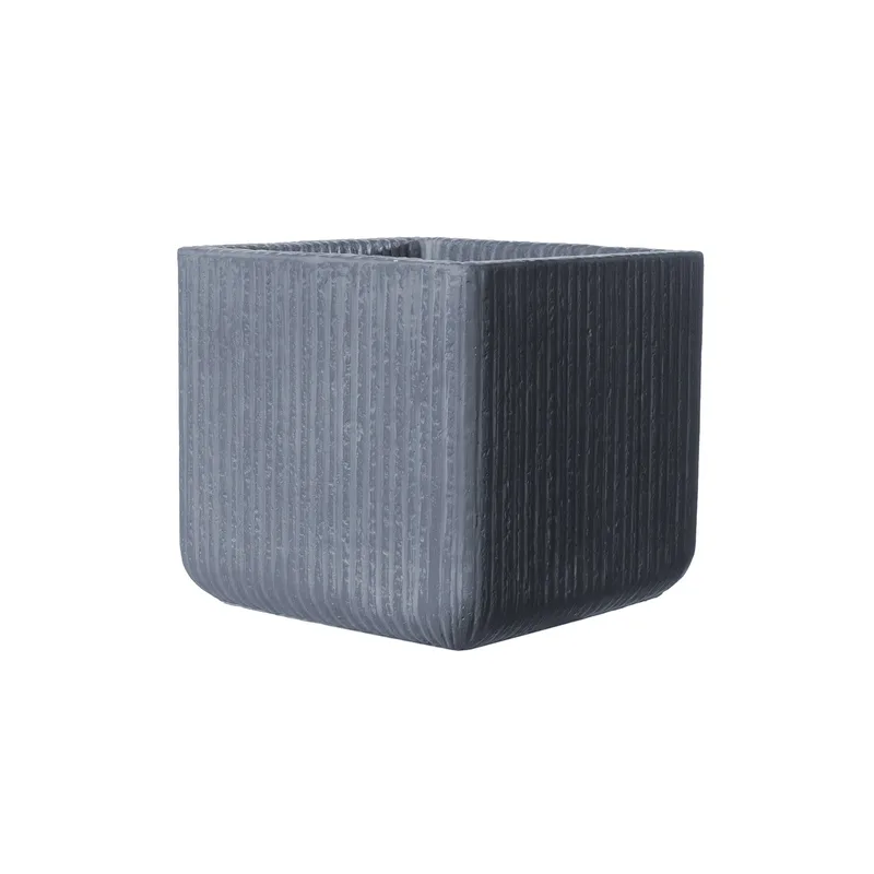 Supergreens Γλάστρα Πήλινη Τετράγωνη "Stripe" Γκρι Σκούρο M 30x30x27 εκ.