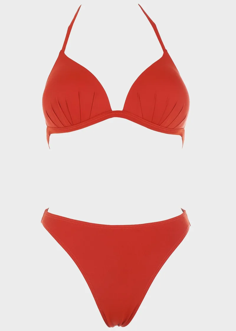 Σετ μαγιό bikini τριγωνάκι μονόχρωμο push up ενίσχυση.Καλύπτει C-D Cup COPPER