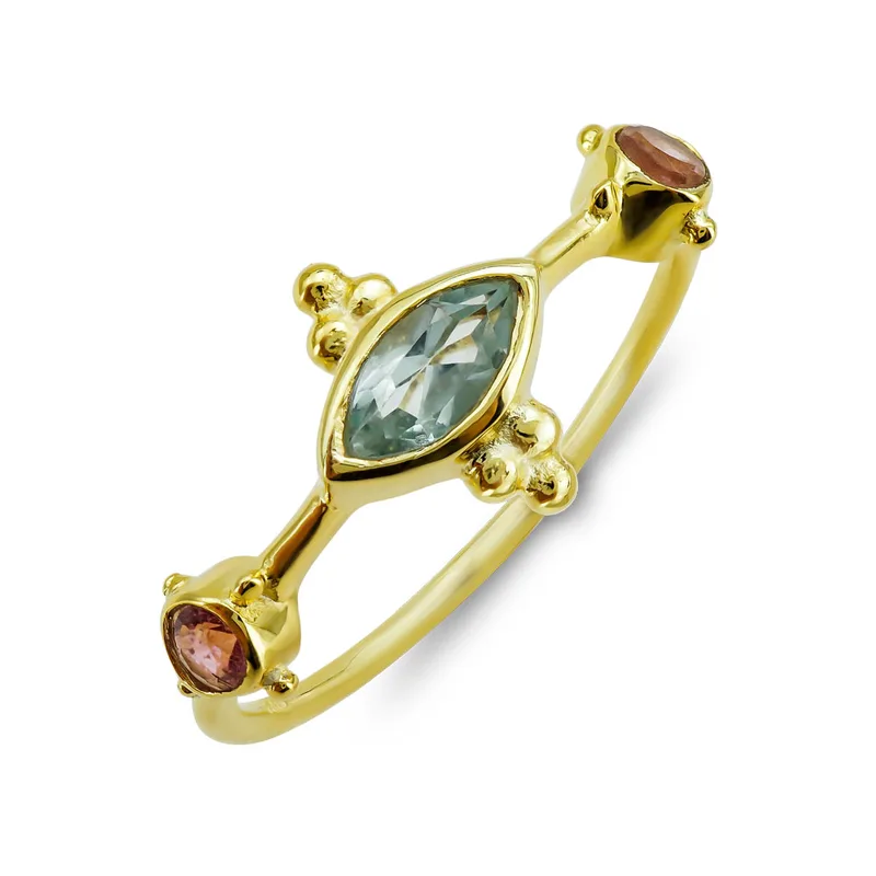 Δαχτυλίδι Mε Βlue Topaz Kαι Τουρμαλίνη από Επιχρυσωμένο Ασήμι DX843