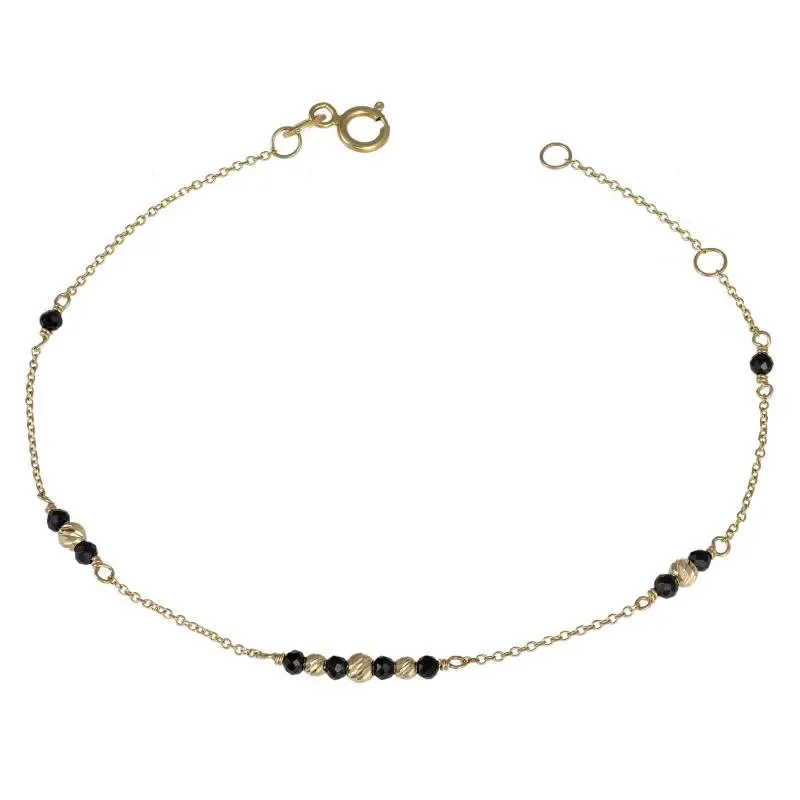Χρυσό βραχιόλι Κ14 με Black Spinel και χρυσές μπίλιες 049833 049833 Χρυσός 14 Καράτια