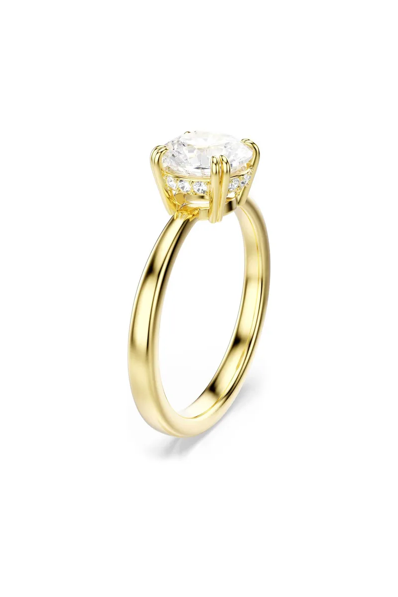 Swarovski γυναικείο δαχτυλίδι κοκτέιλ στρογγυλή κοπή, λευκό, επιμετάλλωση σε χρυσαφί τόνο "Stilla" (60) - 5723333