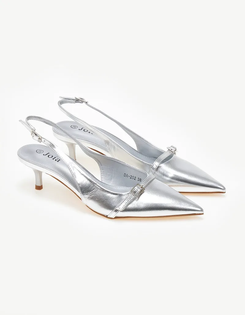 Slingback γόβες με λεπτό τακούνι - Ασημί