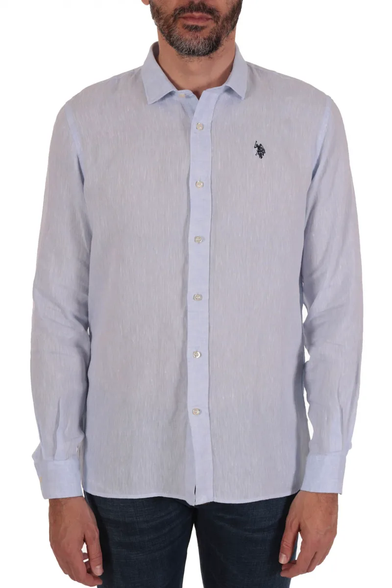 U.S. POLO ASSN ΠΟΥΚΑΜΙΣΟ ΛΙΝΟ SLIM FIT ΣΙΕΛ
