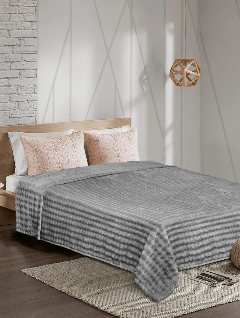 Κουβέρτα Fleece Υπέρδιπλη Madi Puffella Γκρι 220x240