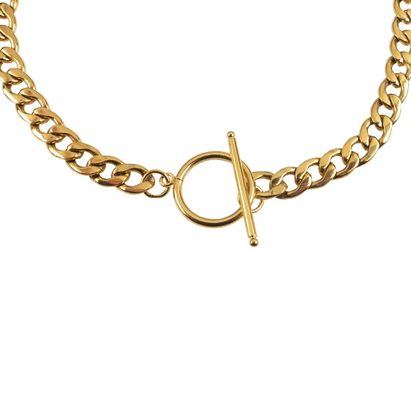 JT Unisex αλυσίδα λαιμού παχιά με T κούμπωμα Χρυσό